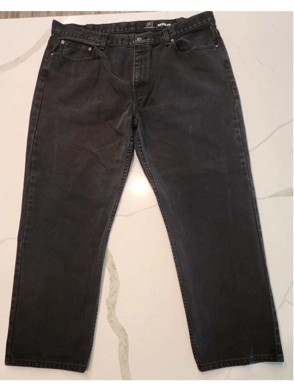George Men's Black Regular Fit Straight Leg Jeans 40x30 100% Cotton Denim